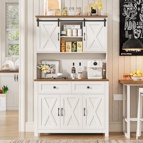 67.7 Inch Farmhouse Pantry Cabinet with Sliding Barn Doors and 2 Drawers