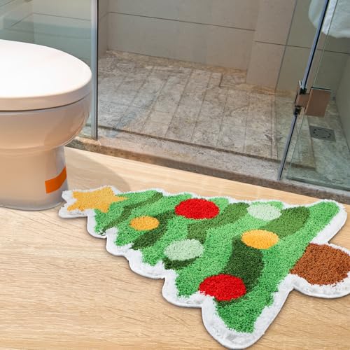 Tinideya Christmas Tree Bath Mat Non-Slip Absorbent 29.5x25.2 in