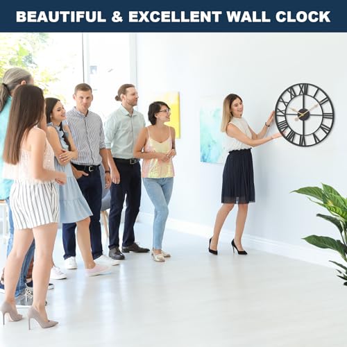 24-Inch Large Metal Wall Clock - Modern Roman Numeral Decor for Living Room