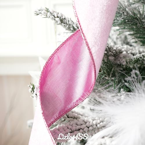 Pink Christmas Tree Topper Bow - 13x53 Inch Large Ribbon Bow with Streamers