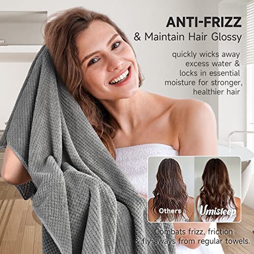 Umisleep Extra Large Microfiber Hair Towel - Ultra Absorbent, Grey