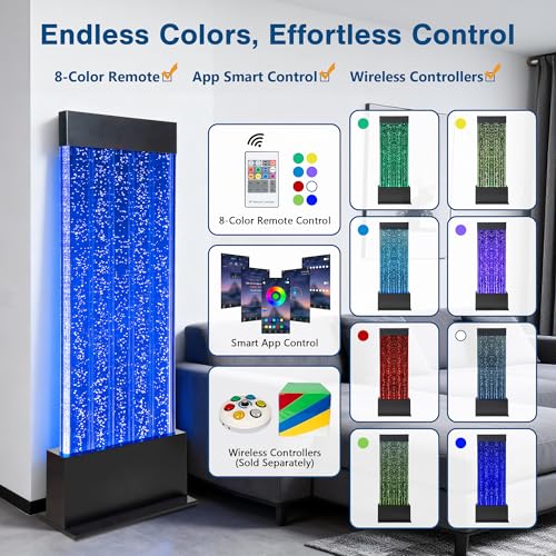 47-Inch LED Bubble Wall Floor Fountain with Remote and App Control