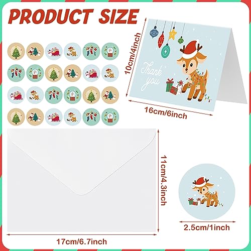 Novelty Christmas Thank You Cards Set with Envelopes & Stickers - 24pcs