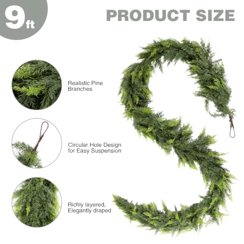 2Pcs 9ft Real Touch Cedar Garland for Mantel Fireplace - Includes 2 garlands (9FT) by beuhugas