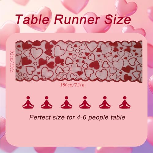 Valentine's Day Lace Heart Table Runner - 13 x 72 Inch Romantic Home Decor
