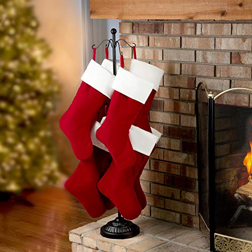 Haute Decor Adapt Adjustable Metal Christmas Stocking Tree Stand with 8 Hooks, Black - Versatile Holiday Decor