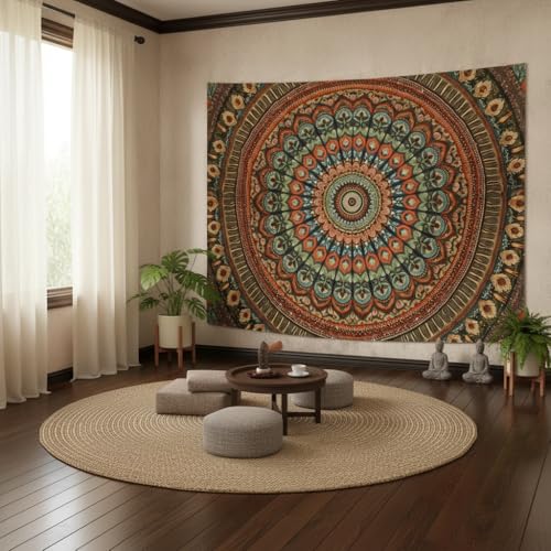 Boho Mandala Tapestry Wall Hanging - Floral Bohemian Decor for Bedroom & Dorm