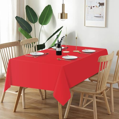 Red Disposable Plastic Tablecloth 2-Pack - 54 x 108 Inch Rectangle Cover