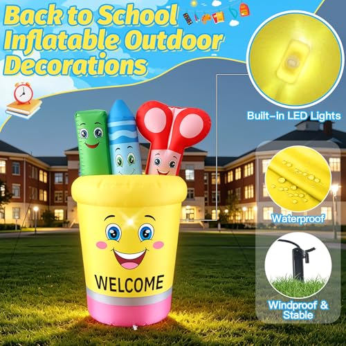 5FT Back to School Inflatable Pencil Holder Outdoor Decor with LED Lights