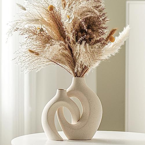 Ceramic Hollow Vase Set of 2 - Modern Nordic Milky White Boho Home Decor