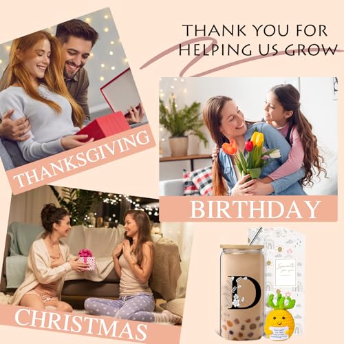 Monogrammed Initial Glass Cup with Lids, Straws & Gift Box - Variation: glassw cup-d