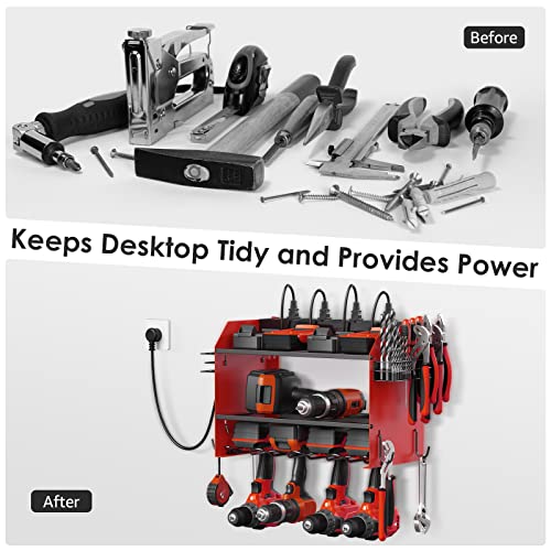 Wall Mount Power Tool Organizer with Charging Station & Drill Holder