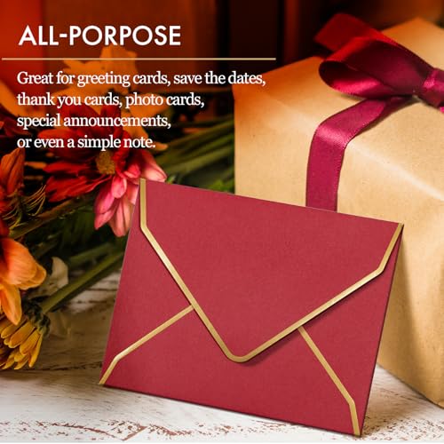 MATICAN 50-Pack A7 Invitation Envelopes with Gold Foil Borders, 5.25 x 7.25 in, Red & Green Christmas Colors