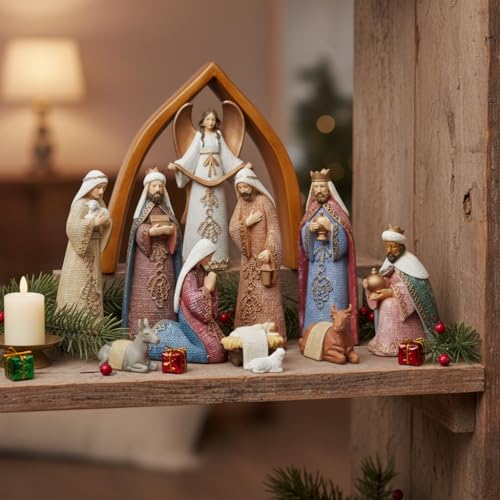 Holy Family Nativity Scene Figurine - 6 Inch Hand-Painted Resin Christmas Decor