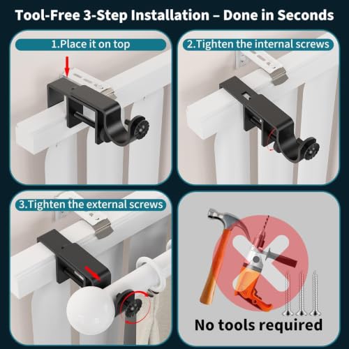 Heavy-Duty Steel Blind Headrail Brackets, No-Drill Clamp (3 Pack)