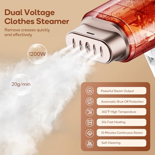 Foldable Travel Garment Steamer, 1200W Dual Voltage Fabric Steamer