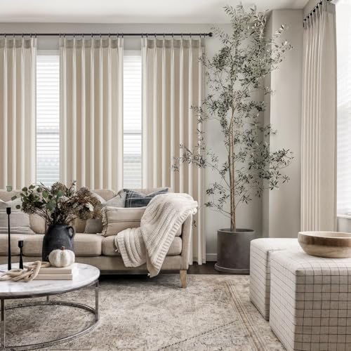 Oatmeal Beige Pinch Pleated Linen Blend Curtains, 84 Inches - Set of 2