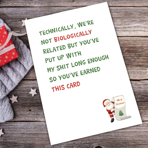 Funny Step Dad Christmas Card for Stepfather - Joke Holiday Greeting Card for Step Dad - You’ve Put Up With My Shit - For Step Dad