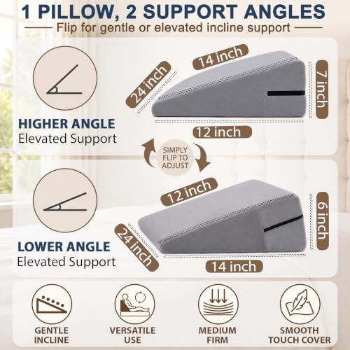 Triangle Wedge Pillow for Sleeping - 7 Inch Compact Design for Snoring Relief and Back Support