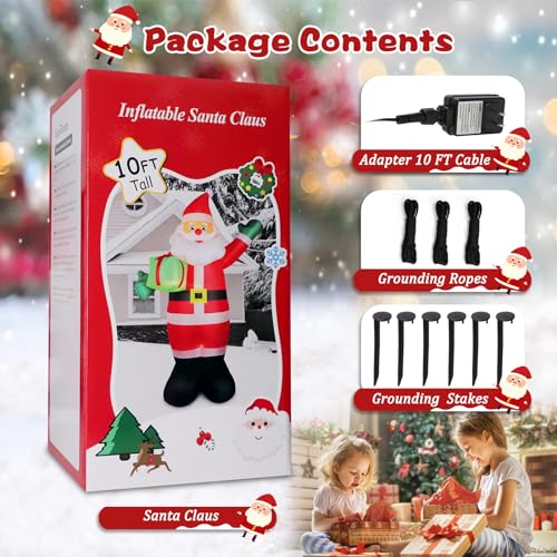 10 ft Christmas Inflatable Santa Claus with Gift Box - LED Outdoor Yard Decor