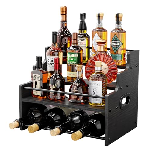 4-Tier Wood Display Shelf, Modern Countertop Liquor & Syrup Organizer