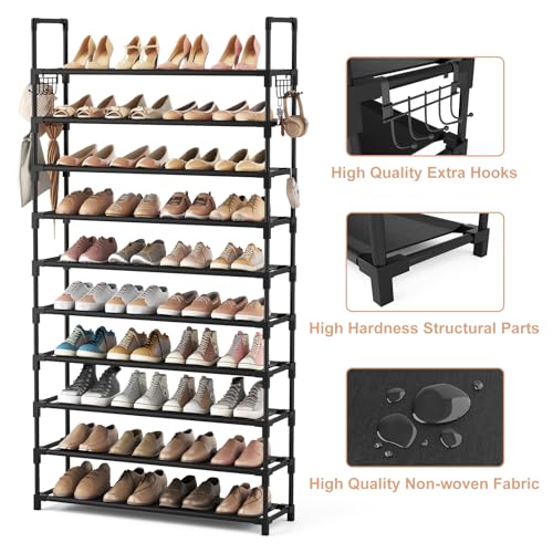 10-Tier Tall Shoe Rack Organizer - Large Capacity Metal Storage Shelf