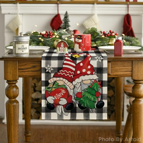 Artoid Mode Gnome Christmas Table Runner 13x72 Inch – Black/White