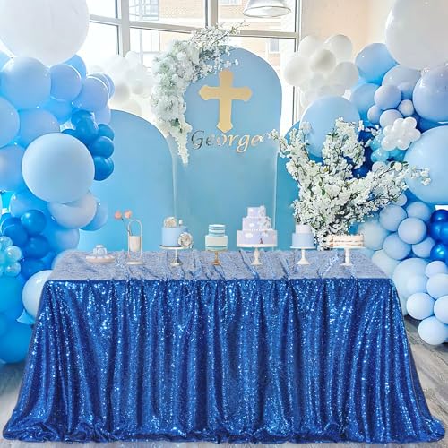 QueenDream Royal Blue Sequin Tablecloth 90x156 Inch Party Overlay