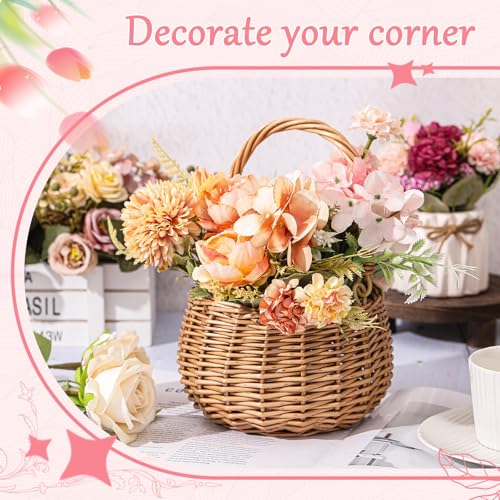 Set of 2 Hand-Woven Wicker Flower Baskets with Handle, Rustic Decor