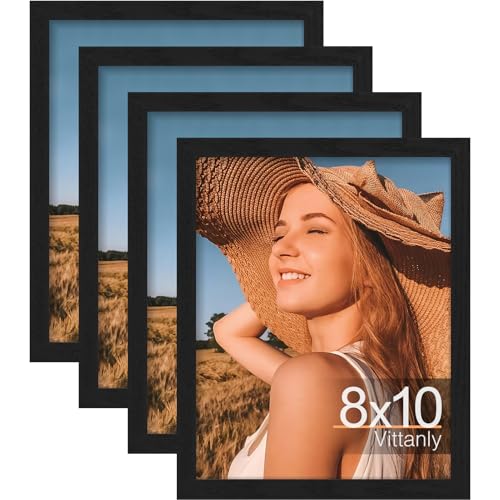 8x10 Black Picture Frames Set of 4 - Wall & Tabletop Frame with Mat