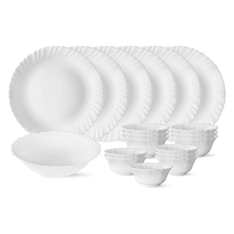 Borosil Gourmet Dinnerware Set For 6, 19 Pieces, White Dinner Plates and Bowls Sets, Chip Resistant Tempered Opal Glass, Stain Resistant, Dishwasher & Microwave Safe Dinner Set For Gifting, Serves 6