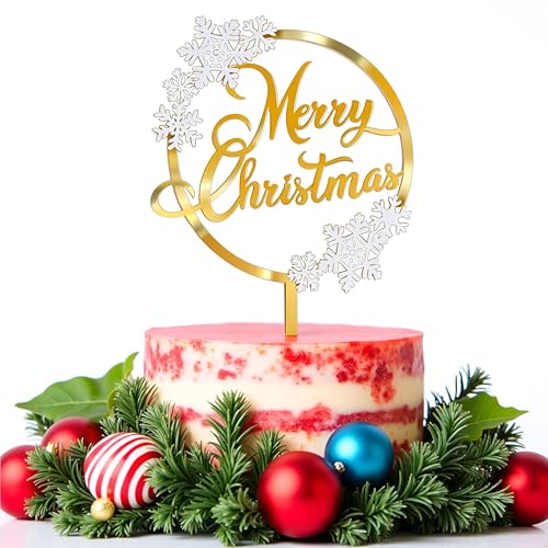 Acrylic Christmas Cake Topper - Merry Holiday Hat for Birthday, Baby Shower & Party
