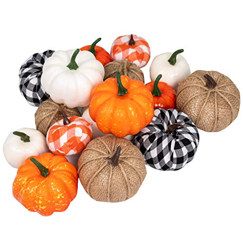 16-Piece Artificial Pumpkin Set, Assorted Faux Foam Pumpkins for Fall Decor