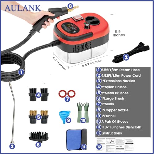 2500W Handheld Steam Cleaner with 14 Accessories, 6-Level Adjustable Pressure