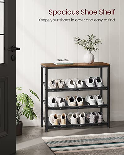 4-Tier Industrial Shoe Rack with Adjustable Shelves, Rustic Brown