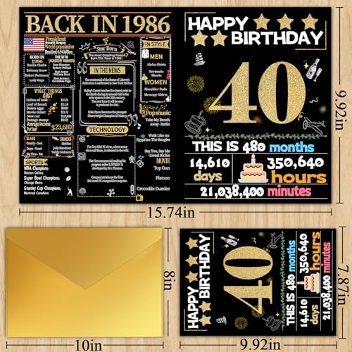 40th Birthday Card with Envelope - Fun Gift for Him & Her