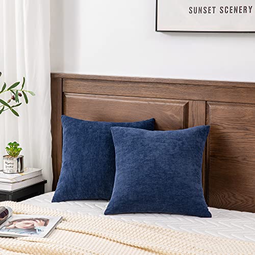 Soft Chenille Throw Pillow Covers 18x18 (Set of 2) - Navy Blue Cushion Covers