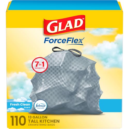 Glad Tall Kitchen Drawstring Trash Bags 13 Gallon Febreze Fresh 110 Count