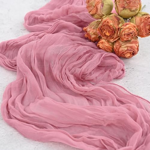 FXKS 6 Pack Dusty Rose Cheesecloth Table Runner 20x120 Inch for Weddings & Events