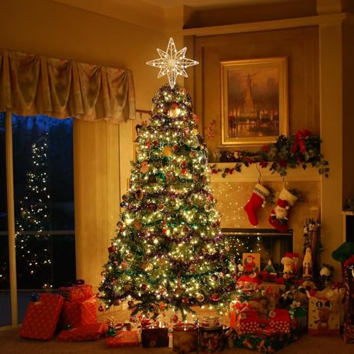 Lighted Gold Christmas Tree Topper - 11 Inch 30 LED 8-Point Star with Timer