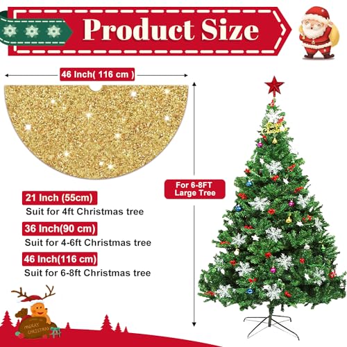 ROMANKAS 46 Inch Gold Sequin Christmas Tree Skirt Velvet Holiday Decor