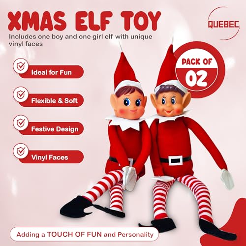 12-Inch Christmas Elf Figures Set - Boy & Girl Soft Body Holiday Dolls