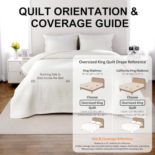 Oversized King Quilt Set (112" x 106") - Soft Lightweight Bedspread & Shams
