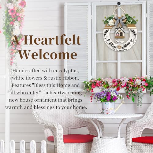3D Welcome Sign Wood Wreath for Front Door, Farmhouse Porch Decor