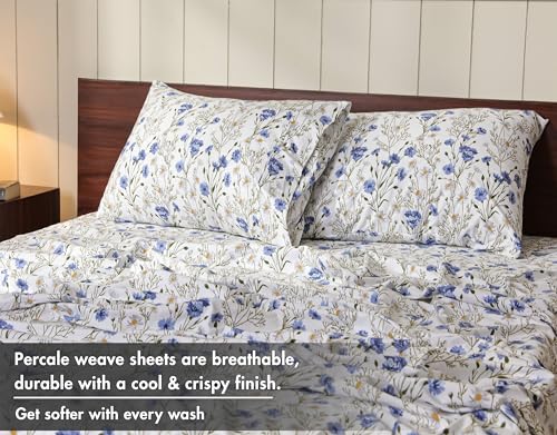 RUVANTI 100% Cotton Percale Queen Sheet Set - Crisp Cooling 4-Piece Set