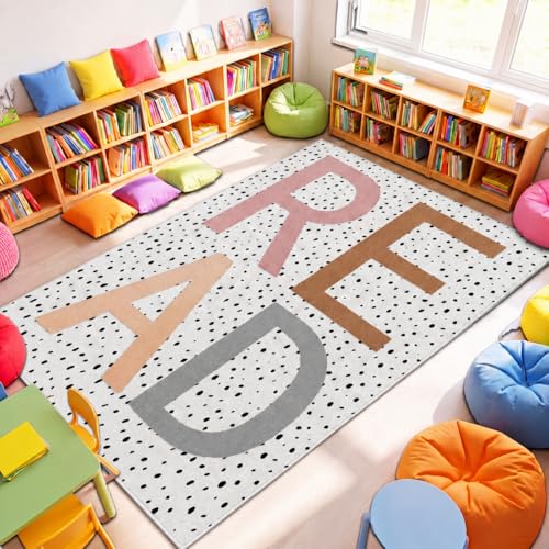 Large Classroom Reading Rug 4.9 x 6.6 ft with Non-Slip Rubber Backing