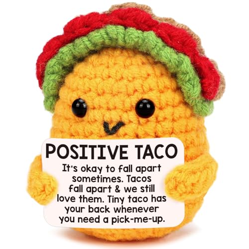 Mini Crochet Taco Gift with Positive Affirmation Card for Stress Relief