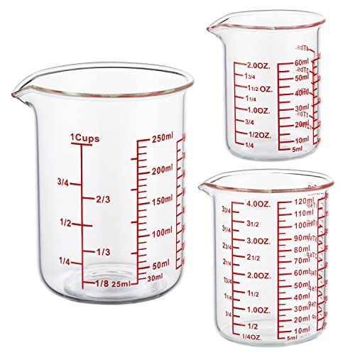 Borosilicate Glass Measuring Cup Set with Pour Spout, 3-Piece (2oz, 4oz, 8oz)