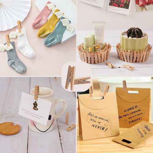 100 Mini Wooden Clothes Pins for Photos with 328ft Jute Twine Set
