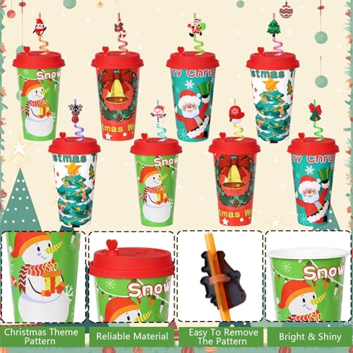 AFZMON 24 Sets Christmas Party Cups with Lids and Silly Straws - Bulk 16oz